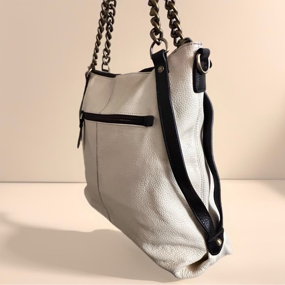 Rioni Quadra Chained Cream and Brown Tote Handbag - Picture 3 of 11